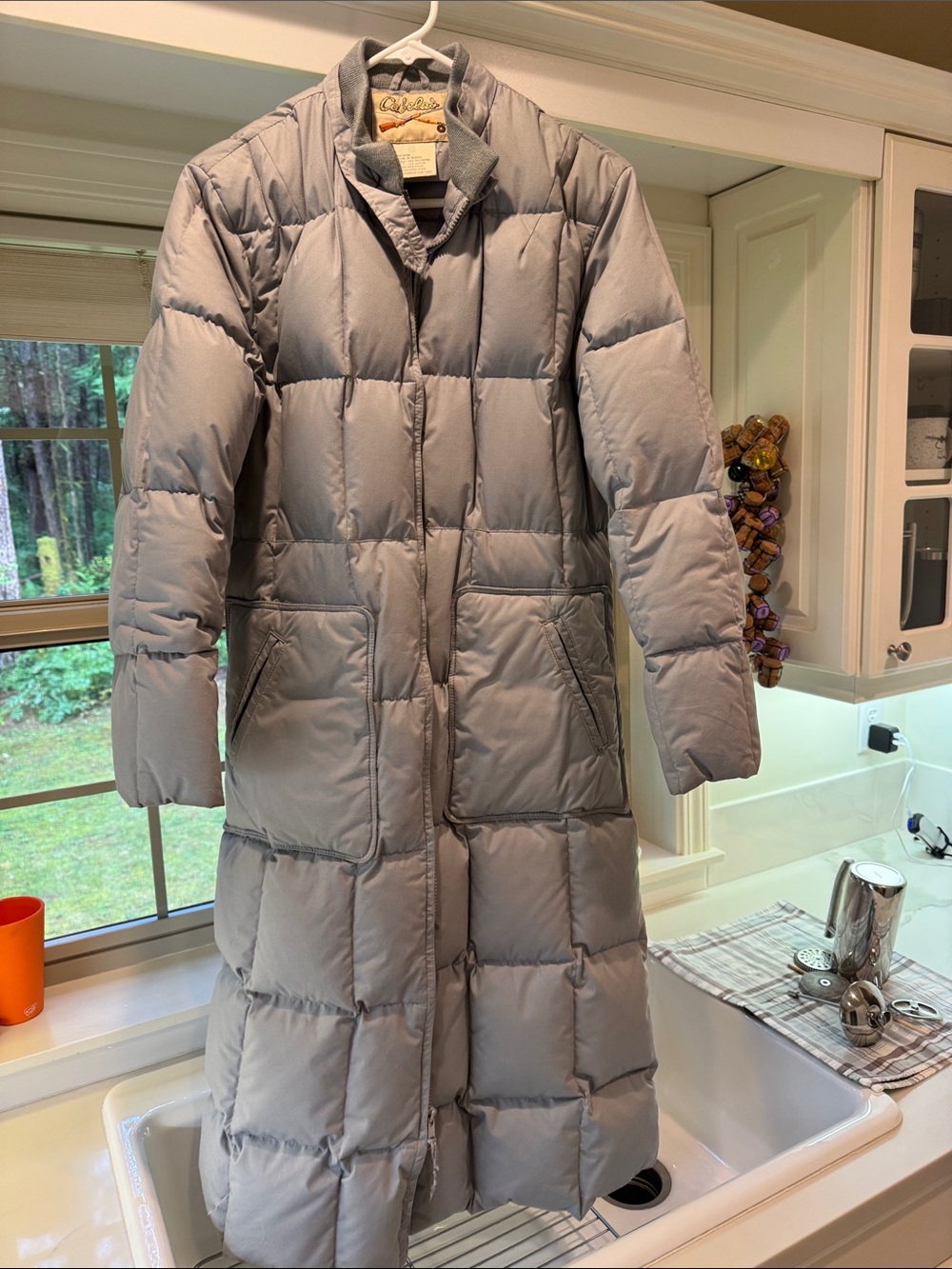 Vintage Cabela's Down Puffer Coat Womens 10 Gray Long Quilted Jacket Winter